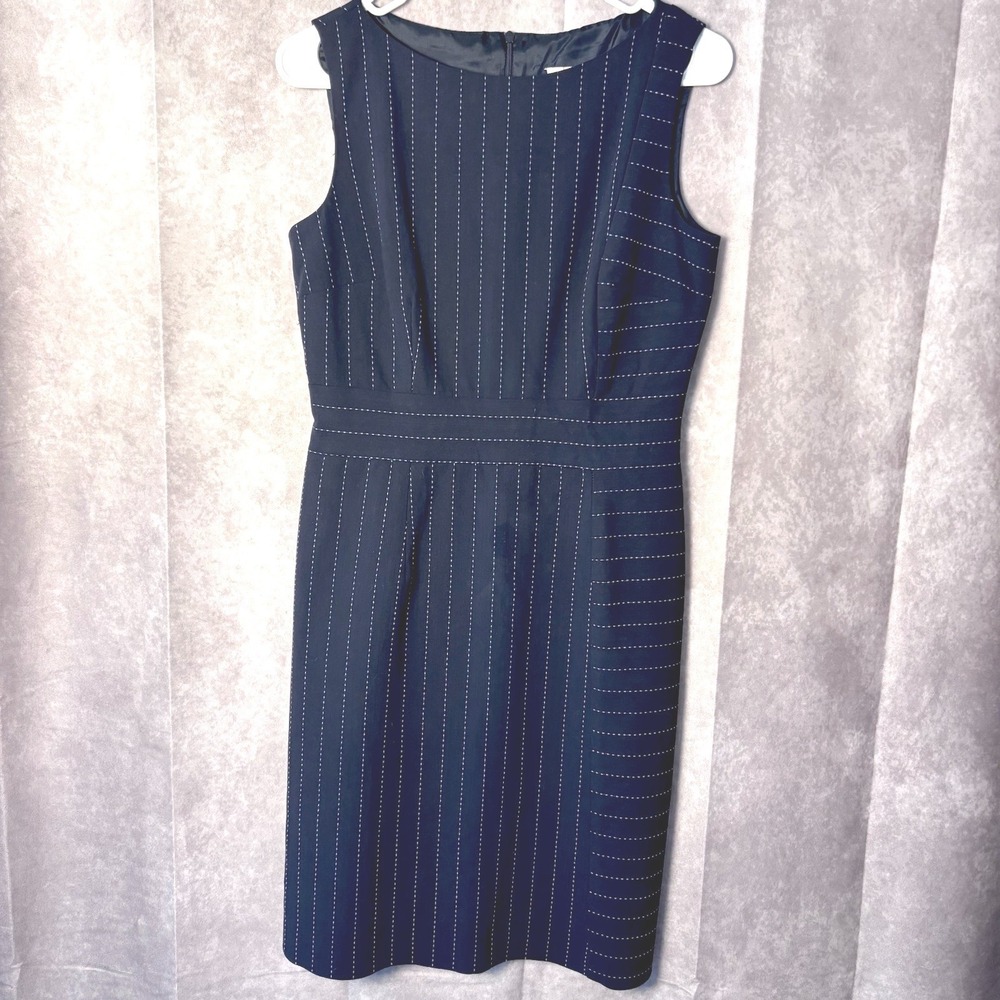 David Meister Navy Blue Broken Stripe  Dress Size 4 Business Casual